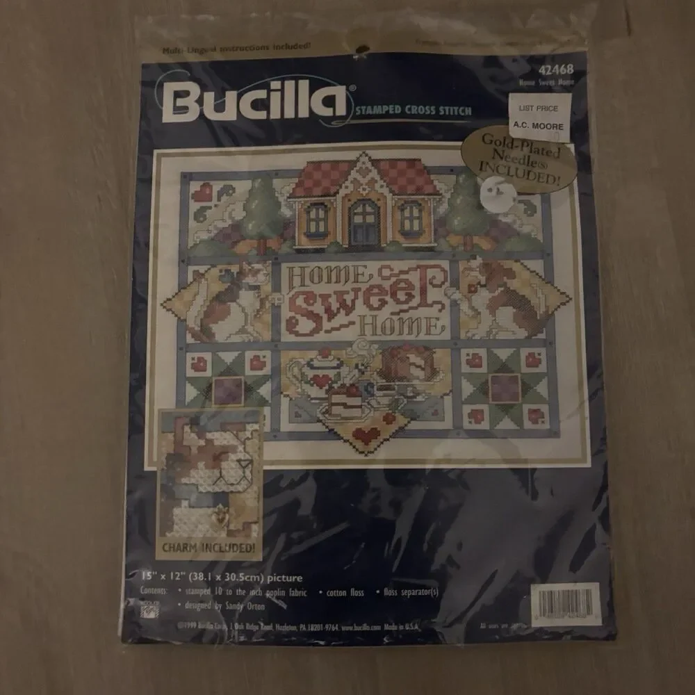 Bucilla Home Sweet Home Stamped Cross Stitch Kit Vintage 1999 Dog Sampler 15x12